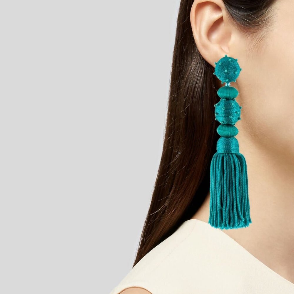 Oscar de la Renta - Beaded Silk Tassel Drop Clip-On Earrings